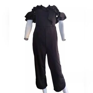 CA Mode Jumpsuit Woman M Black Off the Shoulder Ruffle Top Classic Wide Slit Leg